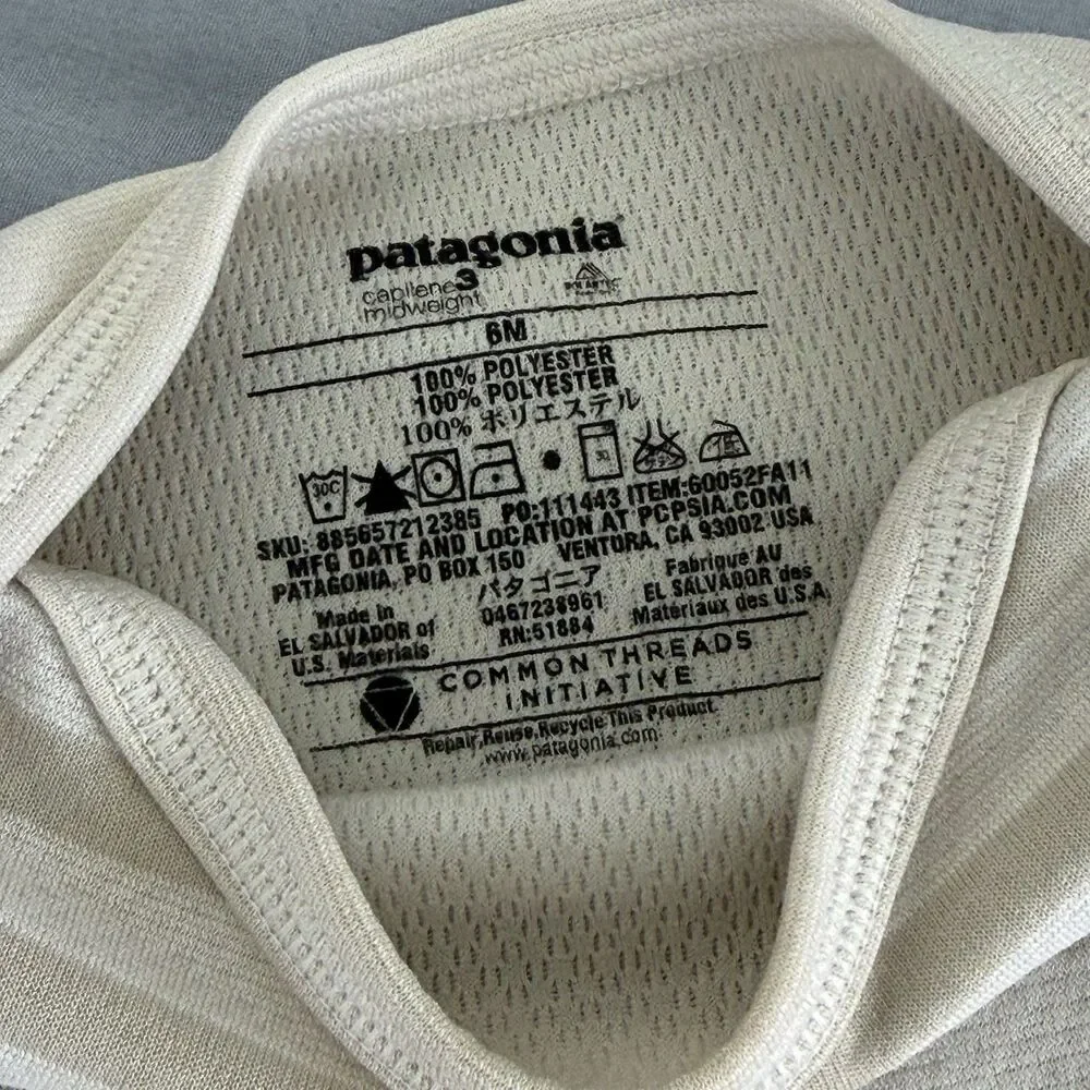 Patagonia Girls Baby 6M Striped Romper Beige Stripe Long Sleeve Crew Neck Snap